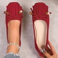 thumbnail image 1 of Crunowin Women's Tassel Bow Flats, Breathable Upper Plus Size Tassel Design Square Toe One-Foot Shoes Red, 1 of 9