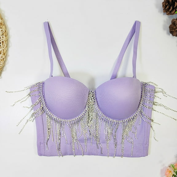 Crunowin Women's Tassel Bra, Solid Color Push Up Breathable Comfort Everyday Underwear Purple L