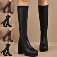 thumbnail image 1 of Crunowin Women's Thick Heel Height-Enhancing Boots Mid-Calf Thick Sole Fall Winter Casual Shoes Black Size 9, 1 of 9