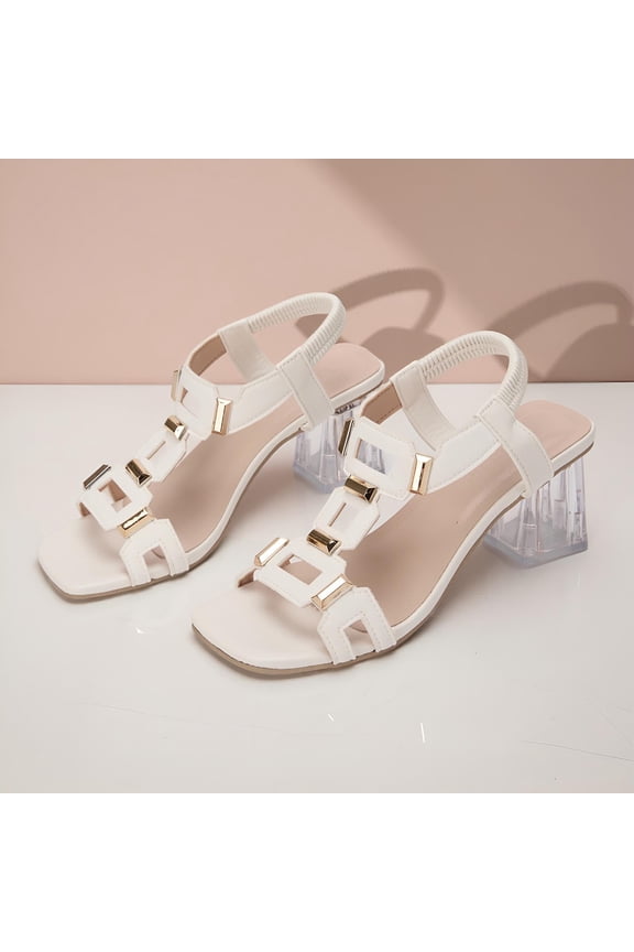 Women's Thick Heel Open-Toe High Heels, Fashion Shoes Spring/Summer Trendy Elegant Vintage Style Stylish Comfortable Footwear White 9