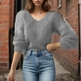 thumbnail image 1 of Crunowin Women's Trendy Sweater, Solid Color V Neck Loose Fit Long Sleeve Cozy Comfort Casual Pullover Tops Gray XXL, 1 of 3