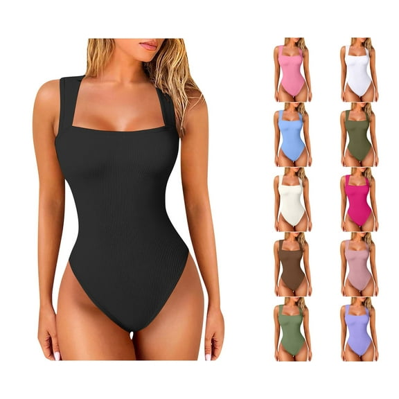 Crunowin Women's U-Neck Sleeveless Shapewear Bodysuit Slim Fit Seamless Jumpsuit Coffee Size S