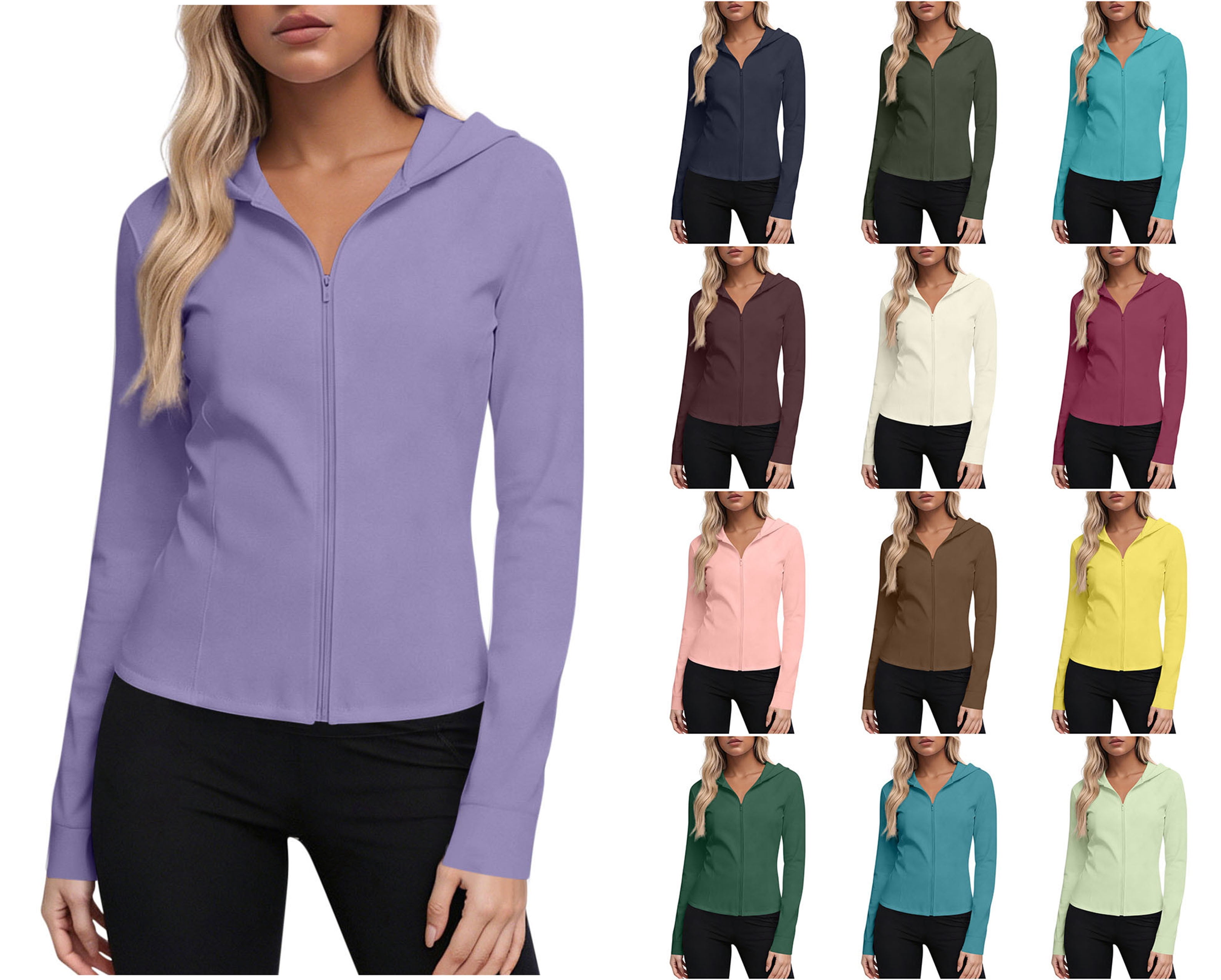 Crunowin Women's UPF 50+ Zip-Front Jacket, Long-Sleeve Sun Protection ...