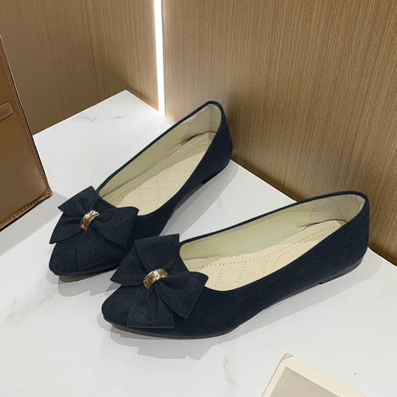 Crunowin Women's Vintage Bowknot Shoes, Shallow-Toe English Style Velvet Material Fashionable Casual Flats Army Green