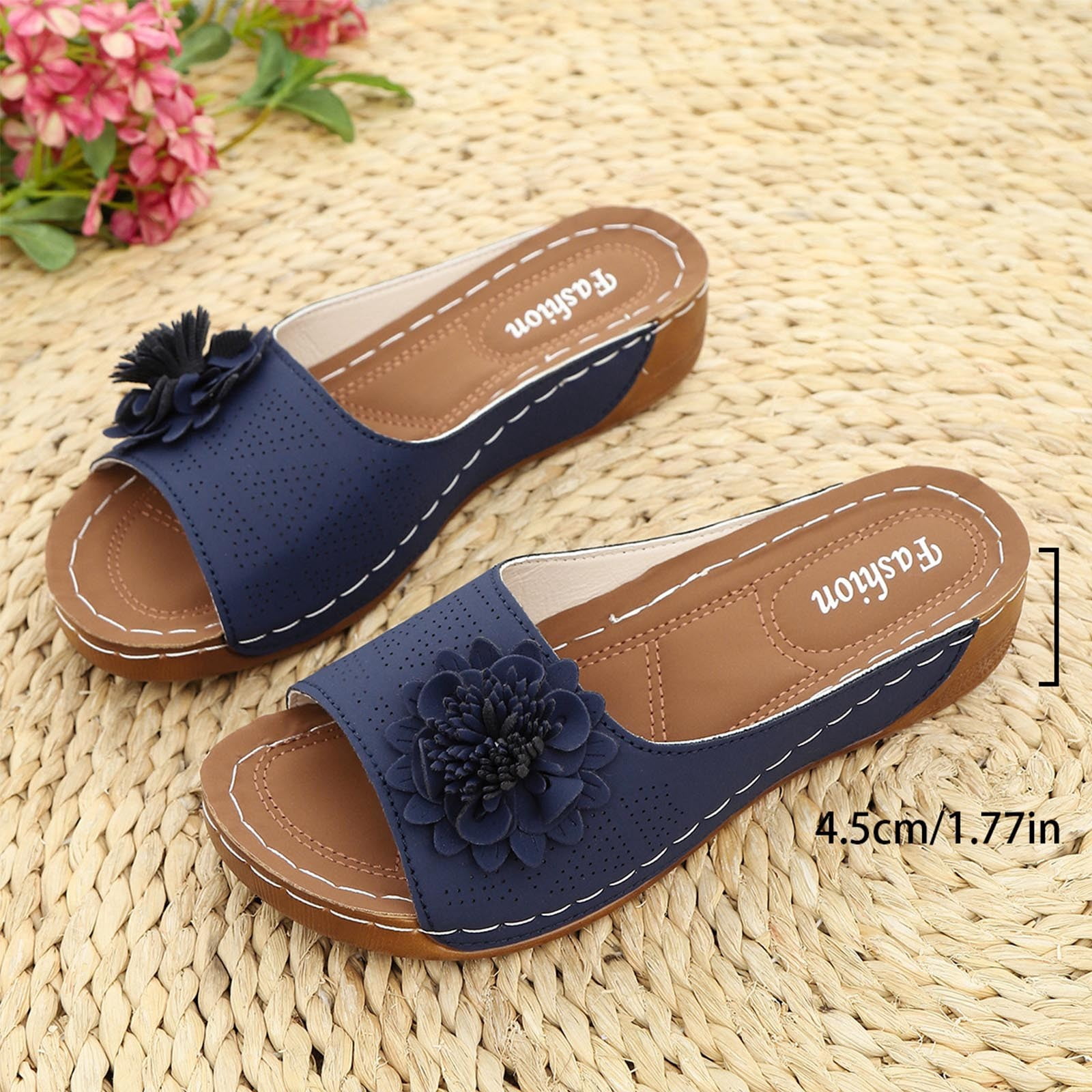 Crunowin Women's Wedge Fish Mouth Slippers, Beach Floral Pattern Spring ...