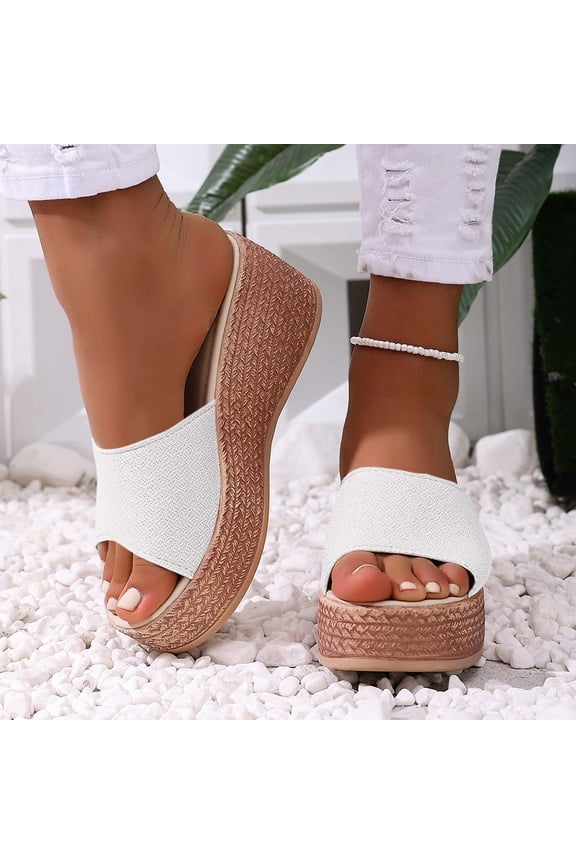 Women's Wedge Heel Sandals, Thick Sole Outdoor Comfortable Beach Shoes for Summer White 7