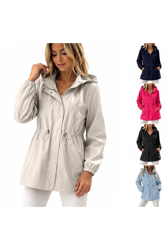 Women's Winter Hooded Parka Jacket Casual Outdoor Warm Windproof & Waterproof Mid-Length Coat with Faux Fur Trim Beige Size S