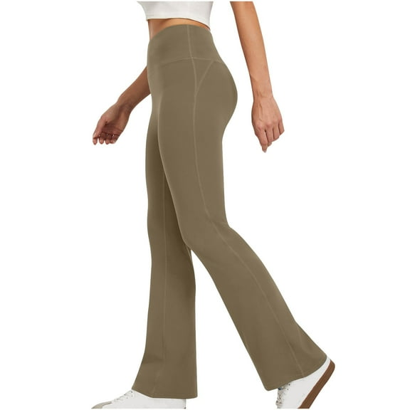 Crunowin Women's Yoga Pants Wide Leg Workout Flare Leggings Trendy High Waisted Sport Pants Khaki Size XL