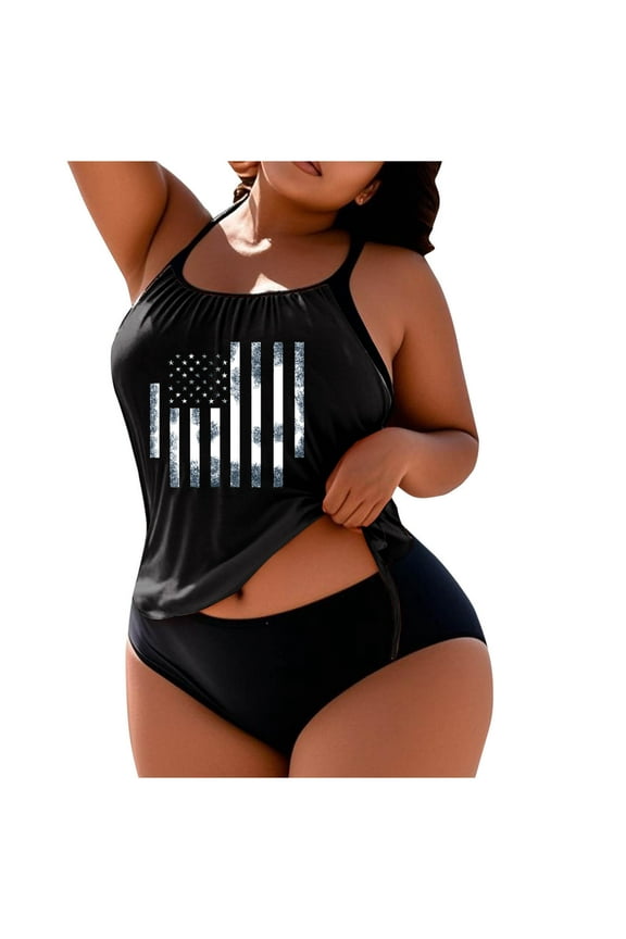 Womens 2025 Plus Size Tankini Swimsuits Two Piece Swimwear Bathing Suits for Women Black Size 2XL