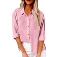 thumbnail image 1 of Crunowin Womens Button Down Shirts Gauze Cotton Dress Shirt Long Sleeve Oversized Boyfriend Solid Tunic Tops Pink Size M, 1 of 7