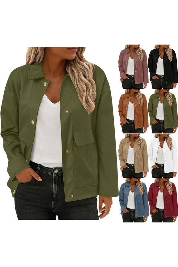 Womens Casual Jacket, Long Sleeve Lapel Button Down Cropped Shacket Jacket With Pockets White S