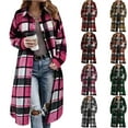 thumbnail image 1 of Crunowin Womens Flannel Plaid Shacket Jacket, Casual Lapel Button Down Tartan Trench Coat Long Sleeve Shirts with Pockets Wine S, 1 of 6