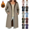 thumbnail image 1 of Crunowin Womens Fleece Jacket, Hooded Long Windproof Jacket Fall Winter Long Coat with Pocket Brown M, 1 of 9