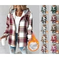 thumbnail image 1 of Crunowin Womens Lightweight Casual Jacket, 2025 Plaid Long Sleeve Shacket Fleece Lined Hooded Jackets Warm Coat Khaki S, 1 of 7