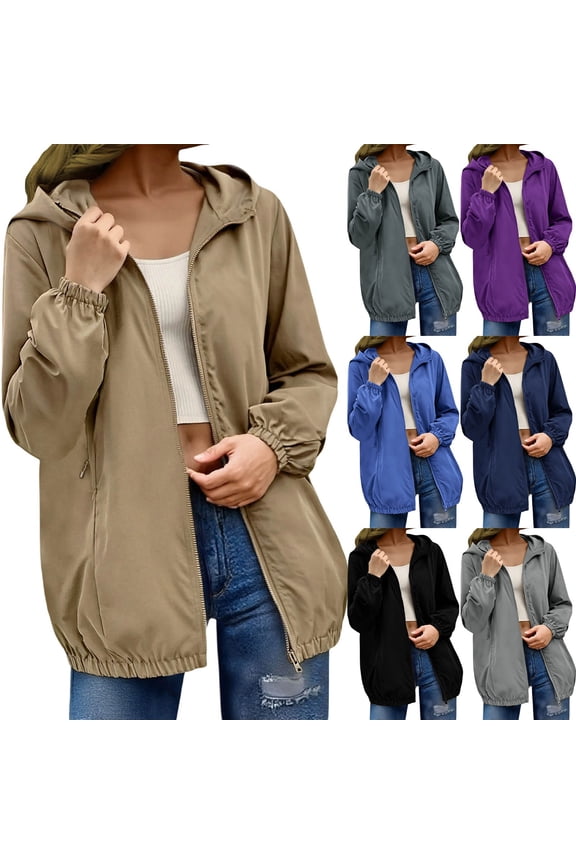 Womens Lightweight Rain Jacket, Outdoor Hooded Zip Up Jacket Packable Waterproof Outwear Green 2XL