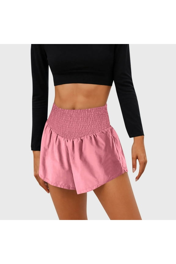 Womens Lightweight Summer Shorts, High Waisted Solid Sport Shorts Pink 2XL