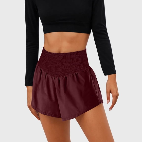 Crunowin Womens Lightweight Summer Shorts, High Waisted Solid Sport Shorts Wine 2XL