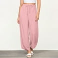 thumbnail image 1 of Crunowin Womens Linen Wide Leg Pants, Casual Loose Drawstring Summer Beach Travel Vacation Palazzo Pants with Pockets Pink 3XL, 1 of 8