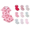 thumbnail image 1 of Crunowin Womens Pajama Sets, Graphic Print Pj Set Short Sleeve Button Top With Shorts Sleepwear 2 Piece Lounge Set Pink M, 1 of 8