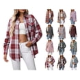 thumbnail image 1 of Crunowin Womens Plaid Jacket, Casual Business Long Sleeve Button Up Shirts Spring Fall Outfits Blue S, 1 of 9