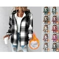 thumbnail image 1 of Crunowin Womens Plaid Shacket Jacket, Fleece Lined Flannel Jackets Oversized Button Up Fleece Hooded Warm Coat Wine M, 1 of 7