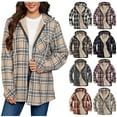 thumbnail image 1 of Crunowin Womens Plaid Shacket Jacket, Long Sleeve Zip Up Fleece Hooded Jackets Warm Coat Pink XL, 1 of 8