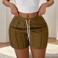 thumbnail image 1 of Crunowin Womens Pleated Sweatshorts, wtih Drawstring Casual Summer Home Short Brown M, 1 of 3