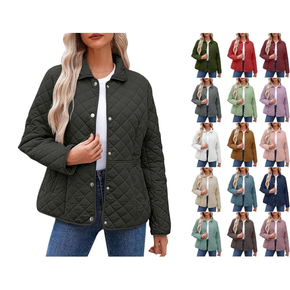 Crunowin Womens Quilted Jacket, Casual Buttoned Long Sleeve Padded Coats for Fall Winter Navy 3XL
