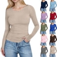 thumbnail image 1 of Crunowin Womens Ribbed Tops, Casual Long Sleeve Slim Knit Pullover Tops Spring Fall Undershirts Khaki M, 1 of 8