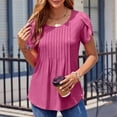thumbnail image 1 of Crunowin Womens Round Neck Pleated Tops Casual Short Sleeve Summer Going Out T-Shirts Pink Size L, 1 of 7