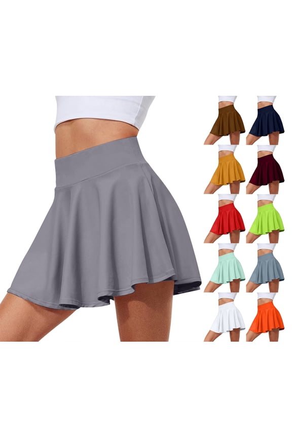 Womens Skirt High Waisted Yoga Skorts Casual Outdoor Sport Skirt with Legging Shorts Brown Size S