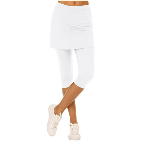 Crunowin Womens Skirt Sports Yoga Pants, Casual Quick Dry Workout Capri Leggings White M
