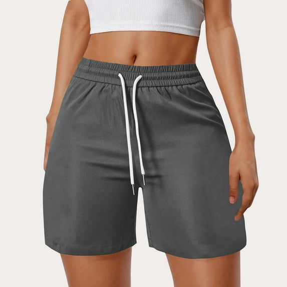 Crunowin Womens Sweatshorts, with Drawstring and Pockets Casual Summer Outdoor Sport Shorts Dark Gray M