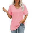 thumbnail image 1 of Crunowin Womens V Neck Tshirts Casual Loose Fit Short Sleeve Tops with Pockets Pink Size L, 1 of 8