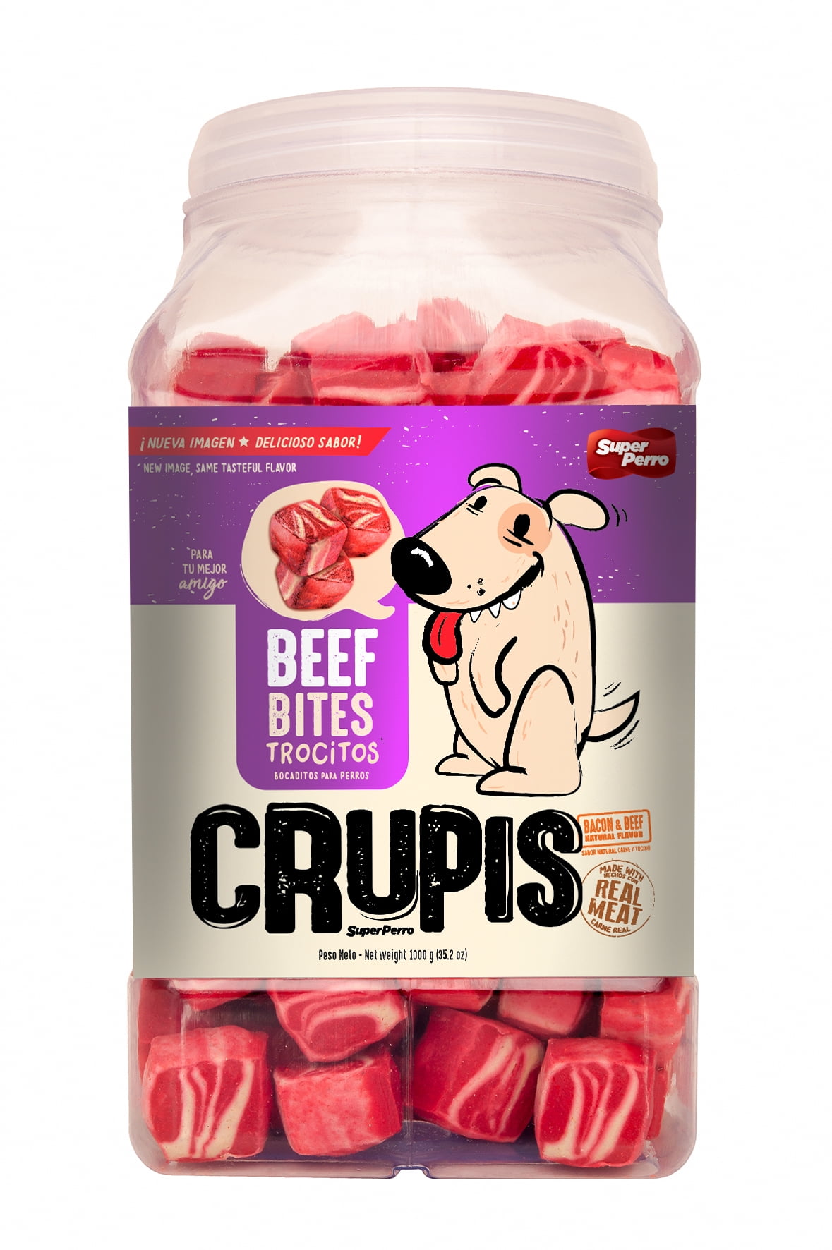 Crupi Treats for Dogs Bites Made with Natural Bacon and Beef Hard DryTreats 35.2oz Single Box