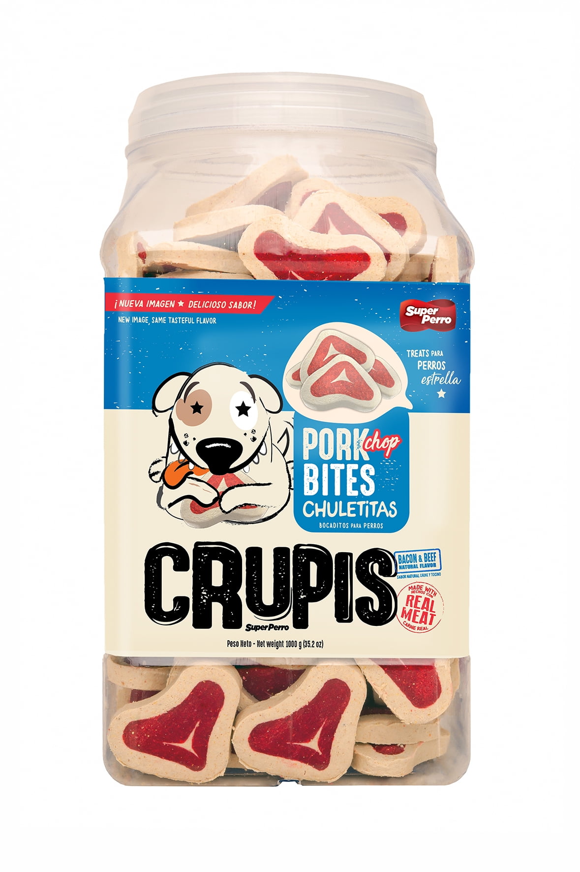 Crupis Dog Treats Chuleta Pork Chop Flavored For All Types of Dogs 2.2lbs Indivdual Plastic Canister