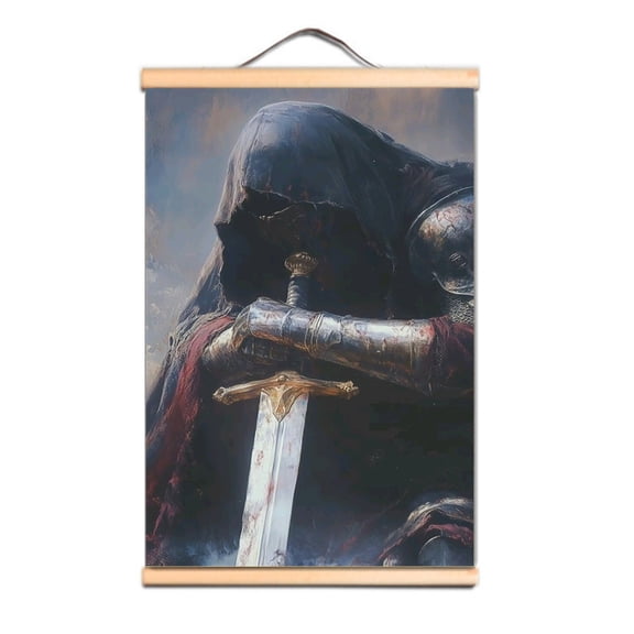 Crusader Armor Warrior Hanging Banner Nordic Style Wall Artwork Canvas Pictures Knights Templar Poster Wooden Scroll Painting Print Living Room Home Decor 3,Multicolor,23.5X35.4 inches