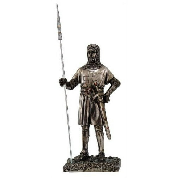 Crusader Knight Statue Silver Finishing Cold Cast Resin Statue 7" (8715)