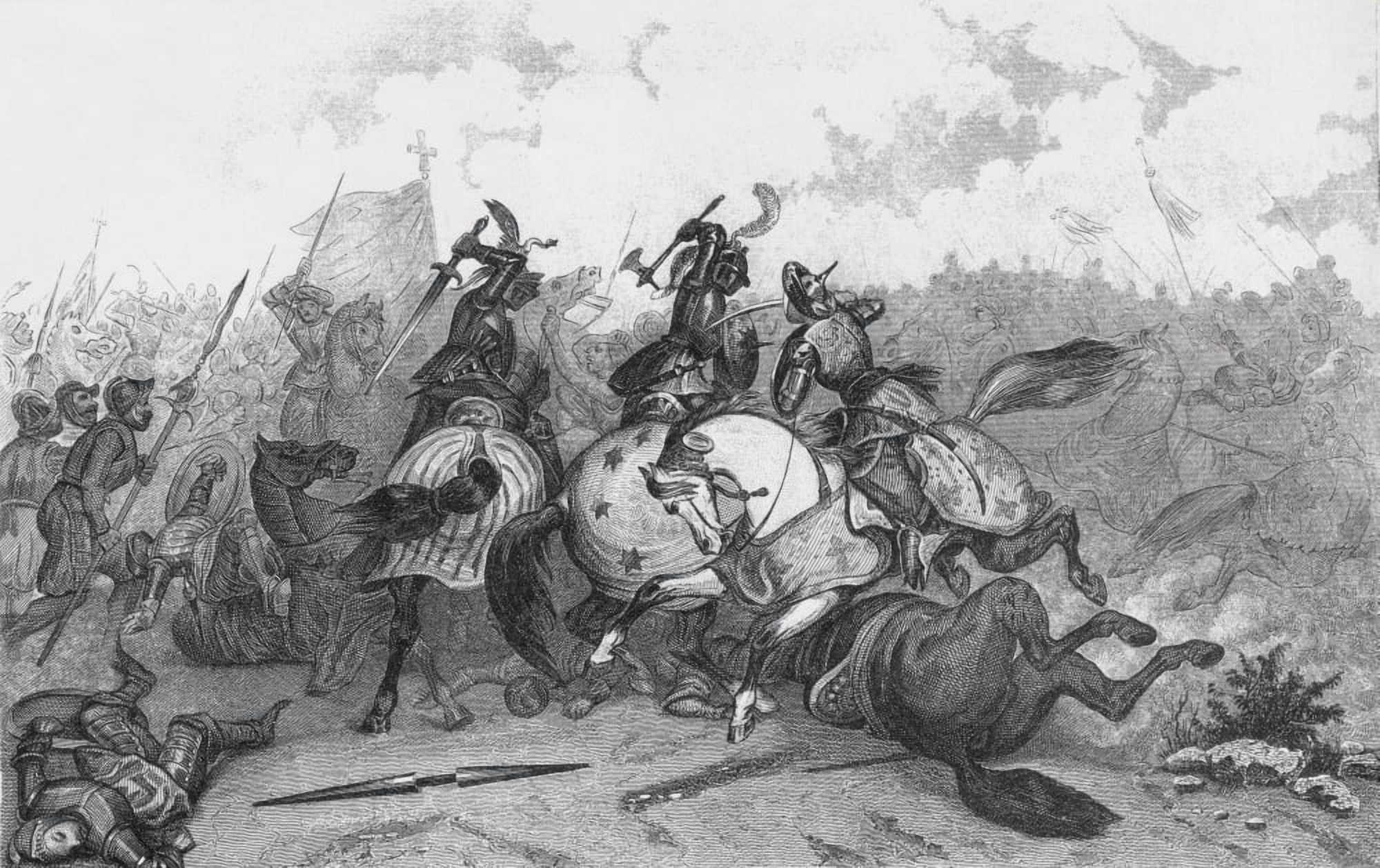 Crusaders And Saracens Fight Hand-To-Hand During A Battle In The Holy Land From A 19Th Century Print Canvas Art - Ken Welsh Design Pics (18 x 11)