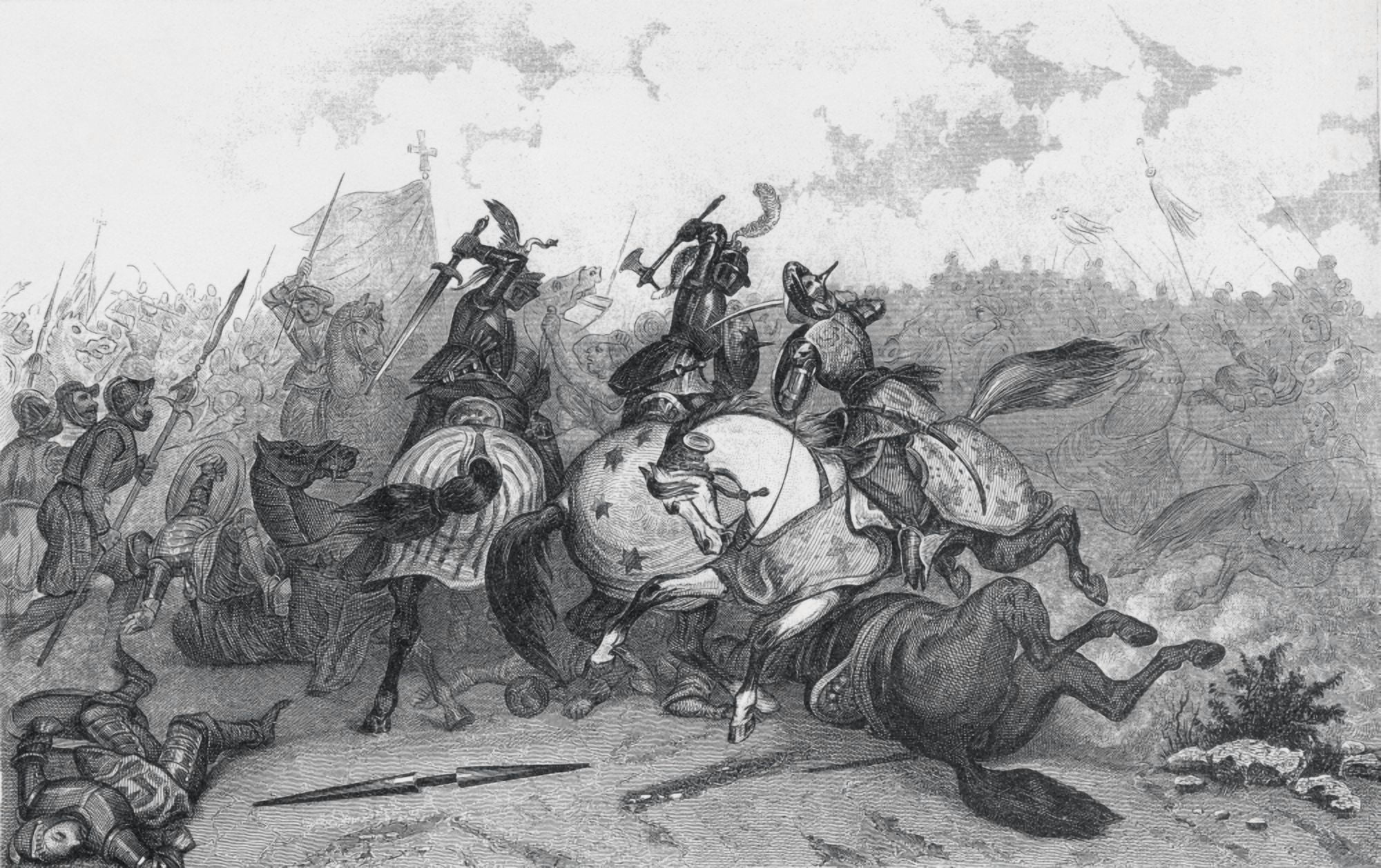 Crusaders And Saracens Fight Hand-To-Hand During A Battle In The Holy Land From A 19Th Century Print Canvas Art - Ken Welsh Design Pics (36 x 22)