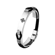 Crusaders Jerusalem Jewelry - Stainless Steel Layered Silicone Kingdom Of Jerusalem Five-fold Cross Bracelet with Buckle Catholic Christianity Symbol Engraved Bangle for Men Women, 8.26 Inch