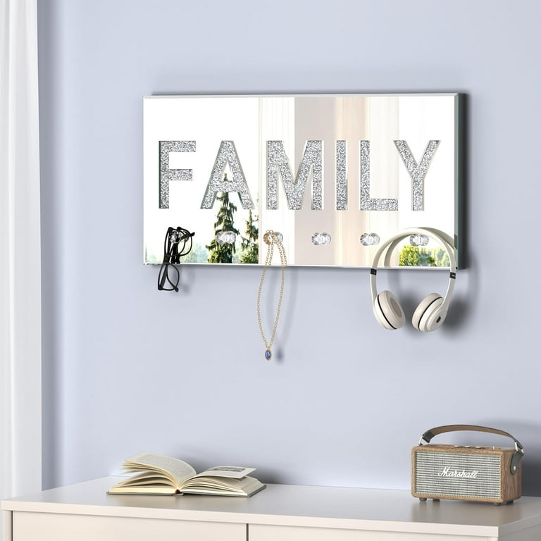 Crush 23 x11 Diamond Mirrored Family Letter for Wall Decor Crystal Clear Hooks Key Holder Key Hanger Silver Mirror Decoration Wall Art Wall Mounted Home Decor Walmart