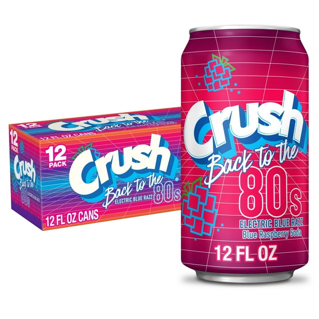 Crush Caffeine Free Back to the 80's Electric Blue Razz Soda Pop, 12 fl oz, 12 Pack Cans