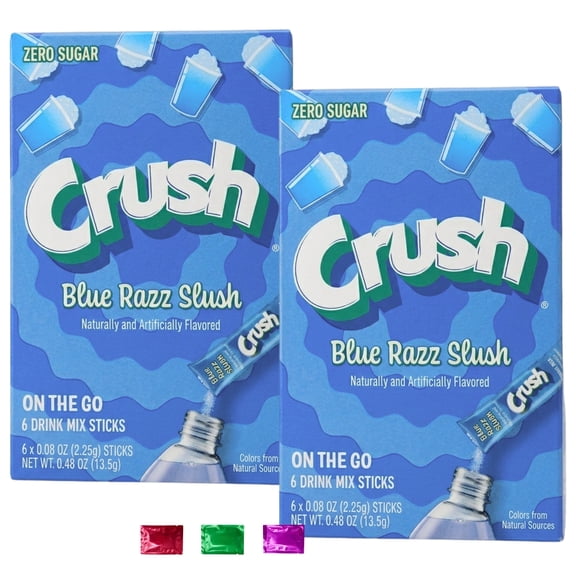 Crush Blue Razz Slush Zero Sugar Drink Mix Packets (12 Servings, 2 Pack) Sugar Free Powdered Drink Mix for Water Bottles