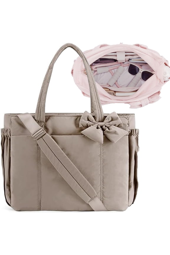 Crush Bow Tote Bag For Women - Lightweight Puffy Shoulder Bag W/ Bow Detail | Water-Resistant Handbag For Work, Travel & Beach