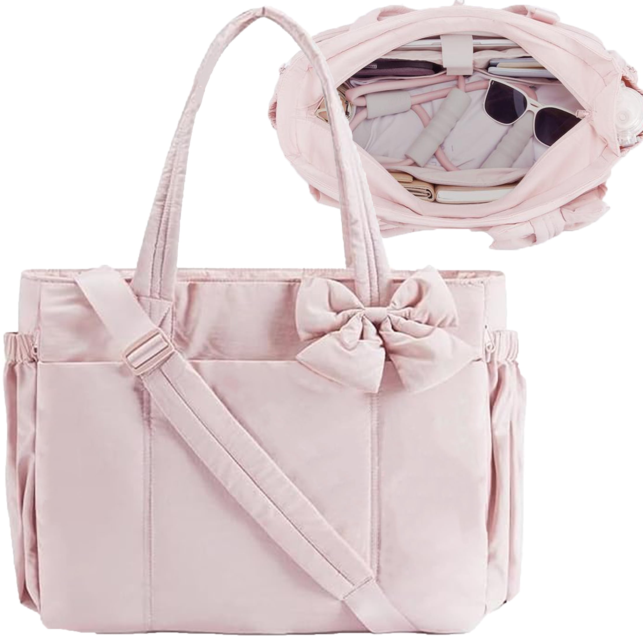 Crush Bow Tote Bag For Women - Lightweight Puffy Shoulder Crush Bow Tote Bag For Women - Lightweight Puffy Shoulder