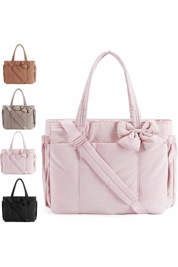 Crush Bow Tote Bag for Women - 2025 New Pink Tote Bags for Women, Lightweight Bag Smart Tote with 23L Large Capacity, Removable Bow Design for Work, Gym, Shopping & Travel