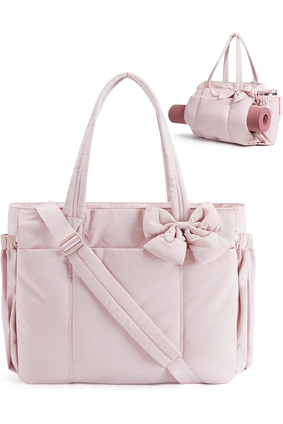 Crush Bow Tote Bag for Women, Large Work Tote with 40oz Tumbler, Puffer Travel Tote Bag for Work, Yoga, Gym