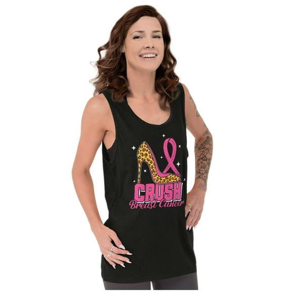 Crush Breast Cancer Cheetah Stiletto Womens Plus Size Graphic Tank Top Brisco Brands 2X