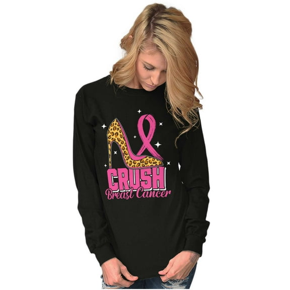 Crush Breast Cancer Cheetah Stiletto Women's Long Sleeve T Shirt Brisco Brands X